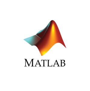 The image shows the MATLAB logo, featuring a multicolored wave-like shape above the word "MATLAB" in a bold, serif font.