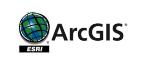 Logo of ArcGIS, featuring a stylized globe composed of blue and green segments on the left, accompanied by the text "ArcGIS" and "ESRI" in black on the right.