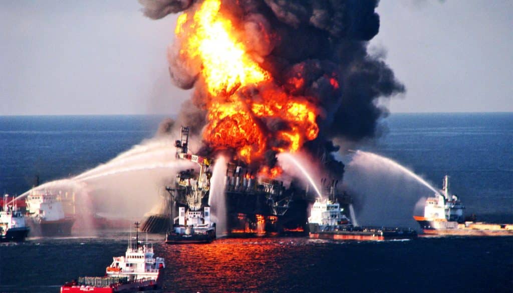 Oil rig on fire