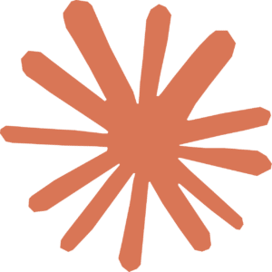 Orange abstract starburst shape with uneven, pointed rays on a white background.